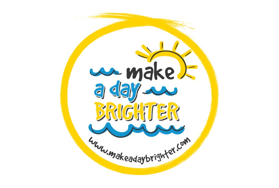 Make A Day Brighter round sticker with www.makeadaybrighter.com